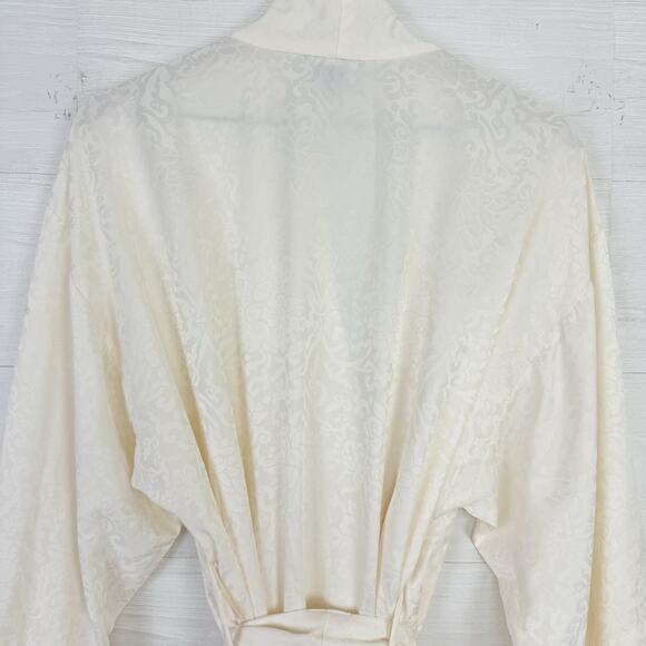 Natori Jacquard‎ Satin Womens Robe Size Medium Ivory Kimono Belted Sleepwear - Picture 9 of 16